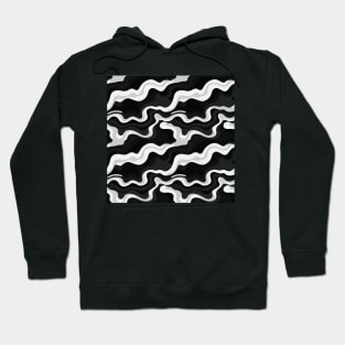 Monochrome Waves: Modern Abstract Ebb and Flow Hoodie